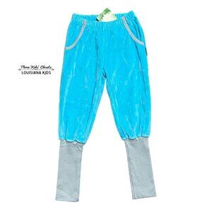 NEW Naperonuttu Sz 122/128 (7-8Y) Blue Long Rib Velour Pants